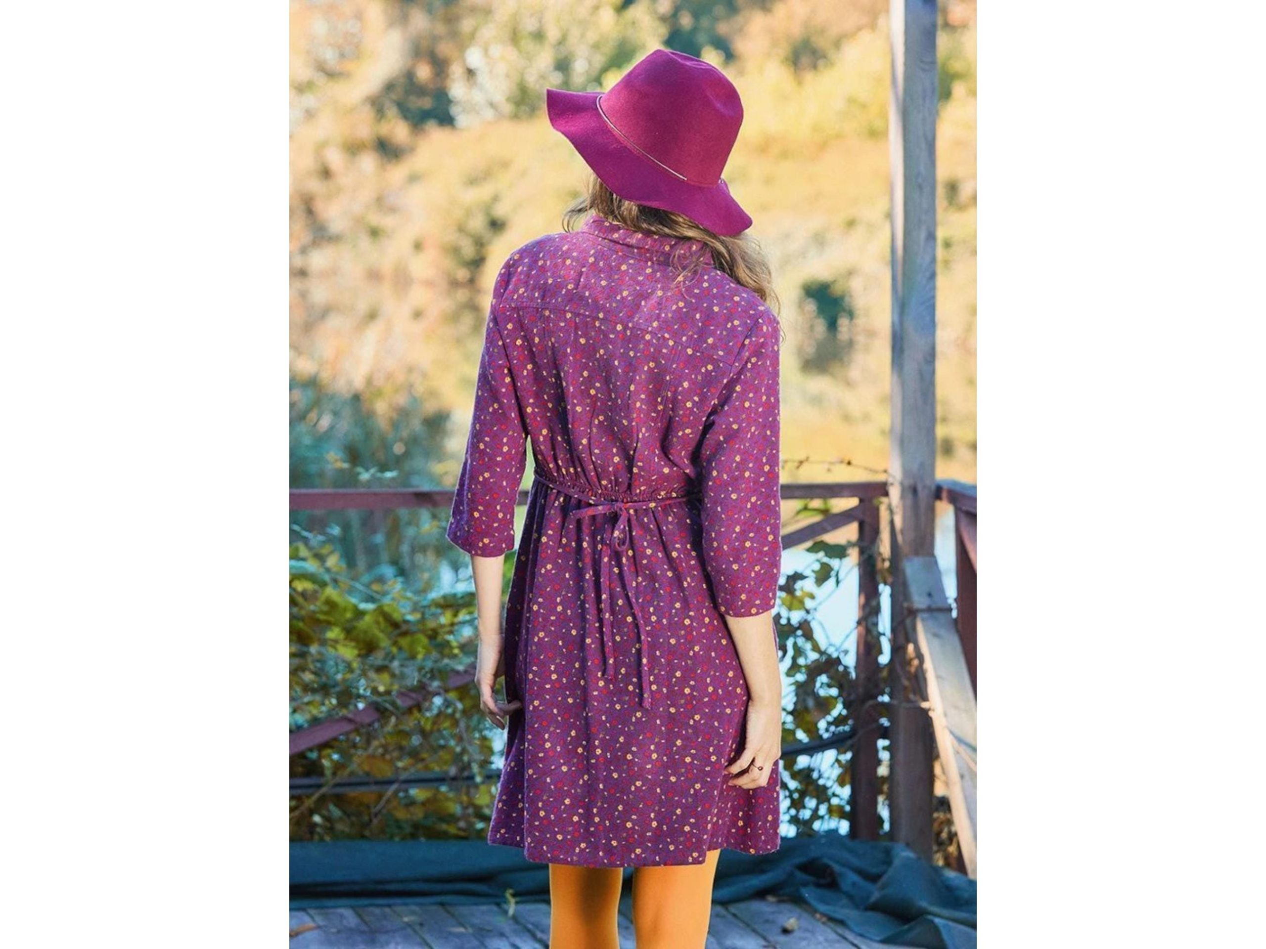 Purple Flannel Cotton Dress With Lace Button Details Purple Flannel Cotton Dress With Lace Button Details