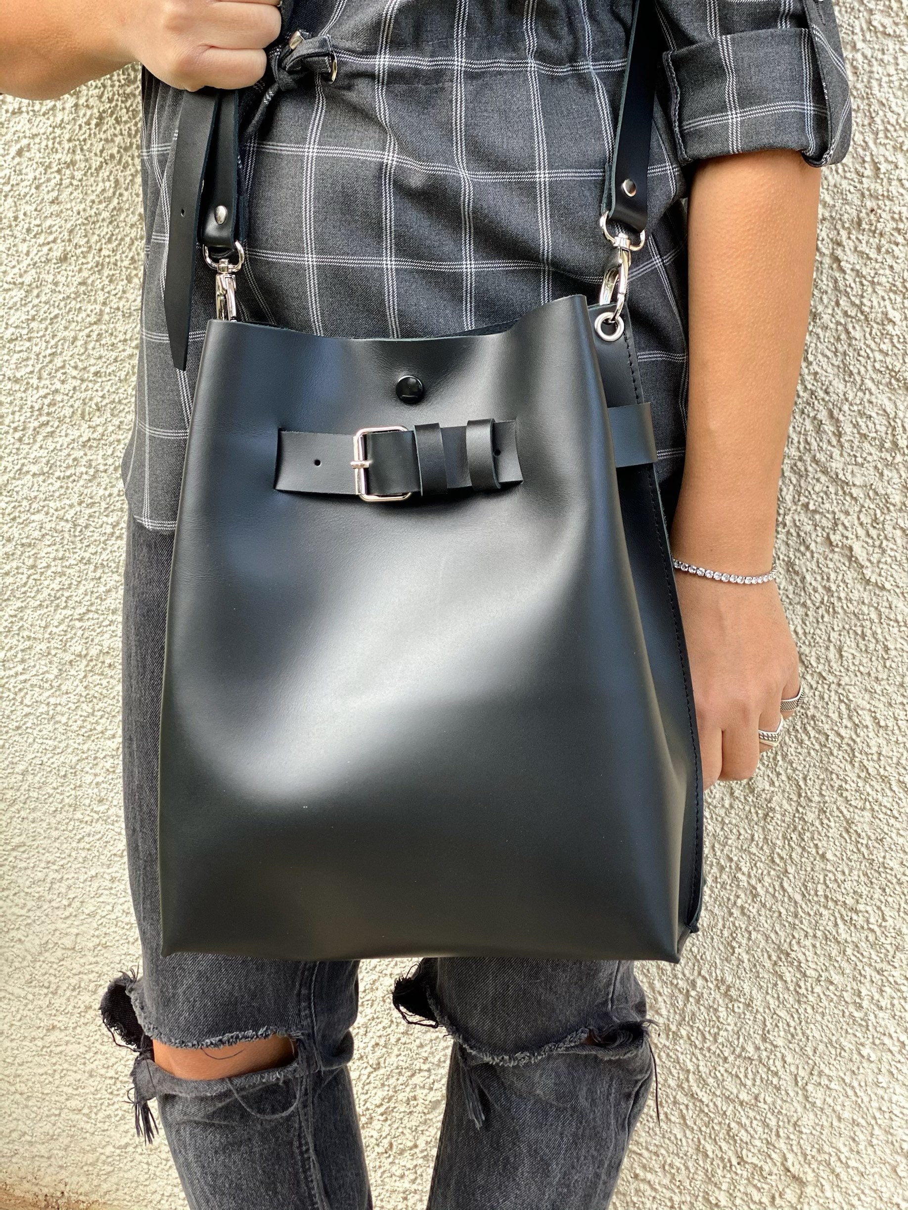 Black Leather Handbag Women Bucket Bag Crossbody Shopping Black Leather Handbag Women Bucket Bag Crossbody Shopping