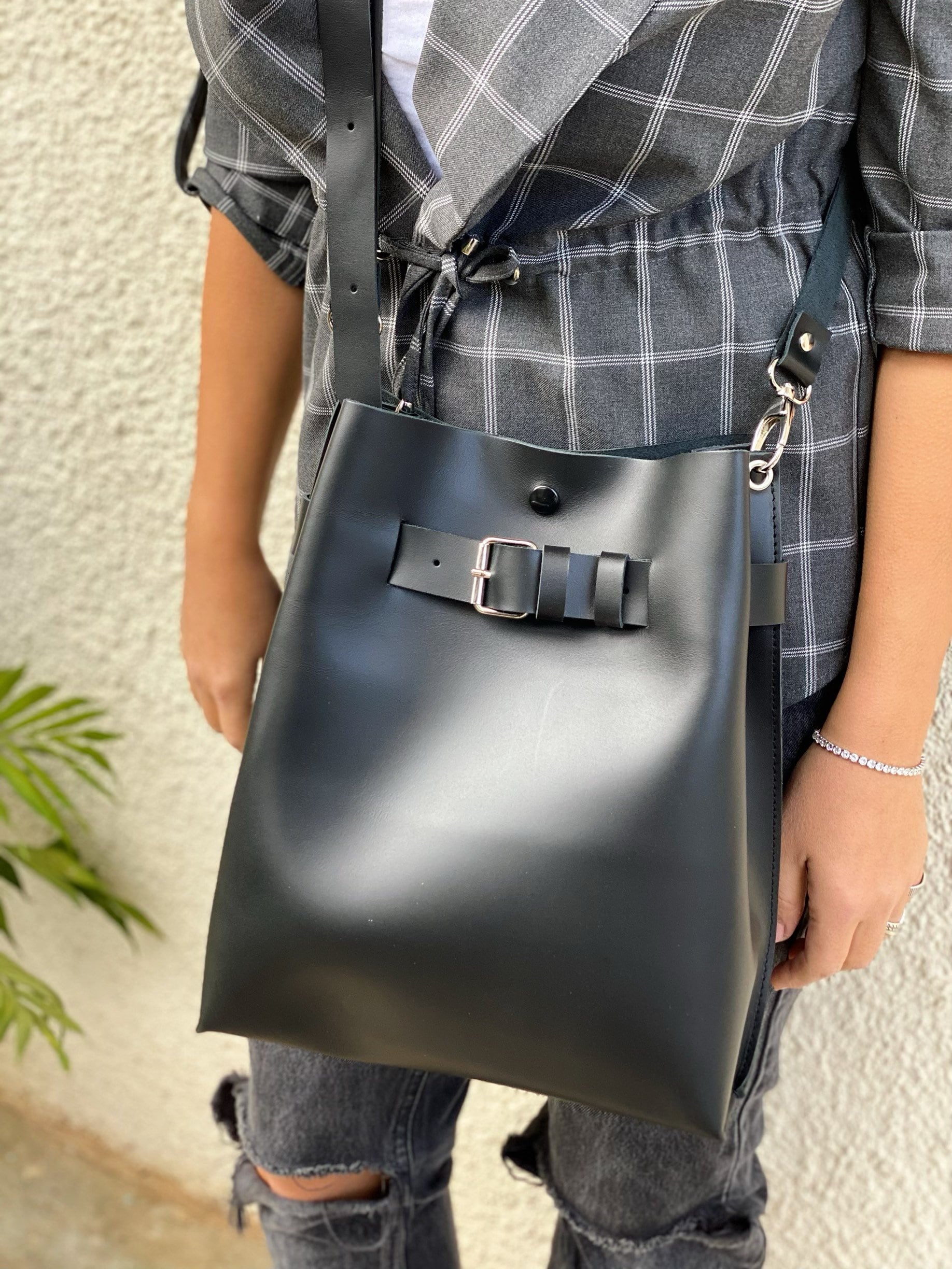 Black Leather Handbag Women Bucket Bag Crossbody Shopping Black Leather Handbag Women Bucket Bag Crossbody Shopping