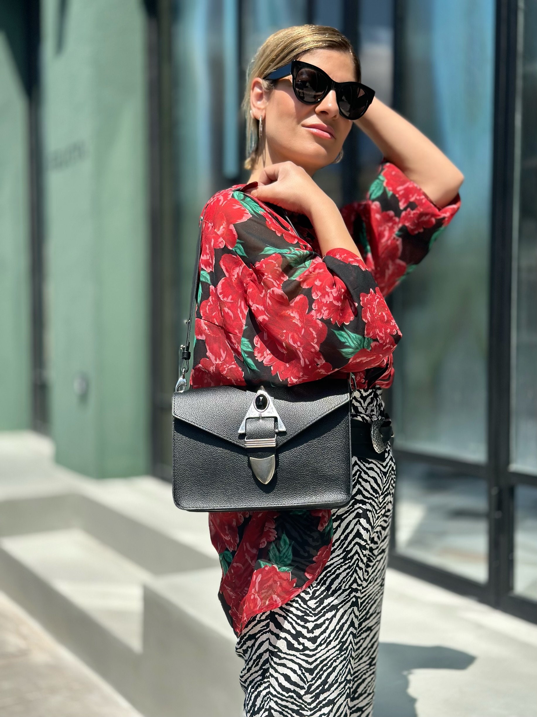 Boho Women Handbag Leather Shoulder Bag Black Crossbody Boho Women Handbag Leather Shoulder Bag Black Crossbody