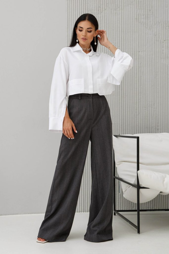 Cropped Button Shirt Cotton Collared Loose Blouse Top