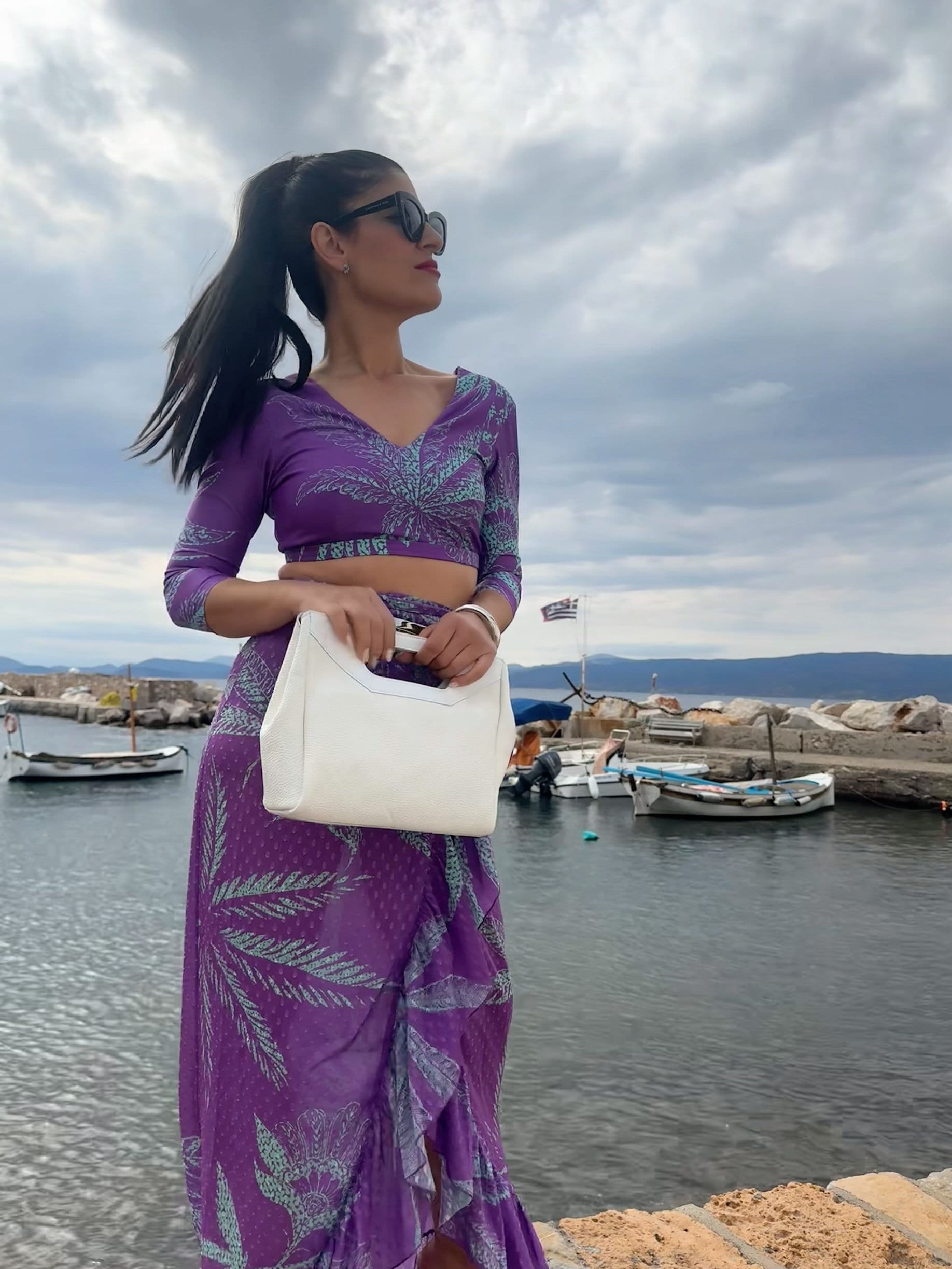 White Leather Handbag Top Handle Bag Shoulder Purse