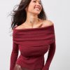 Fitted Long Sleeve Top Women's Shirt Stretchy Boatneck
