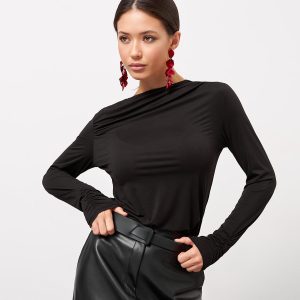 Black Fitted Long Sleeve Top Women's Shirt Stretchy
