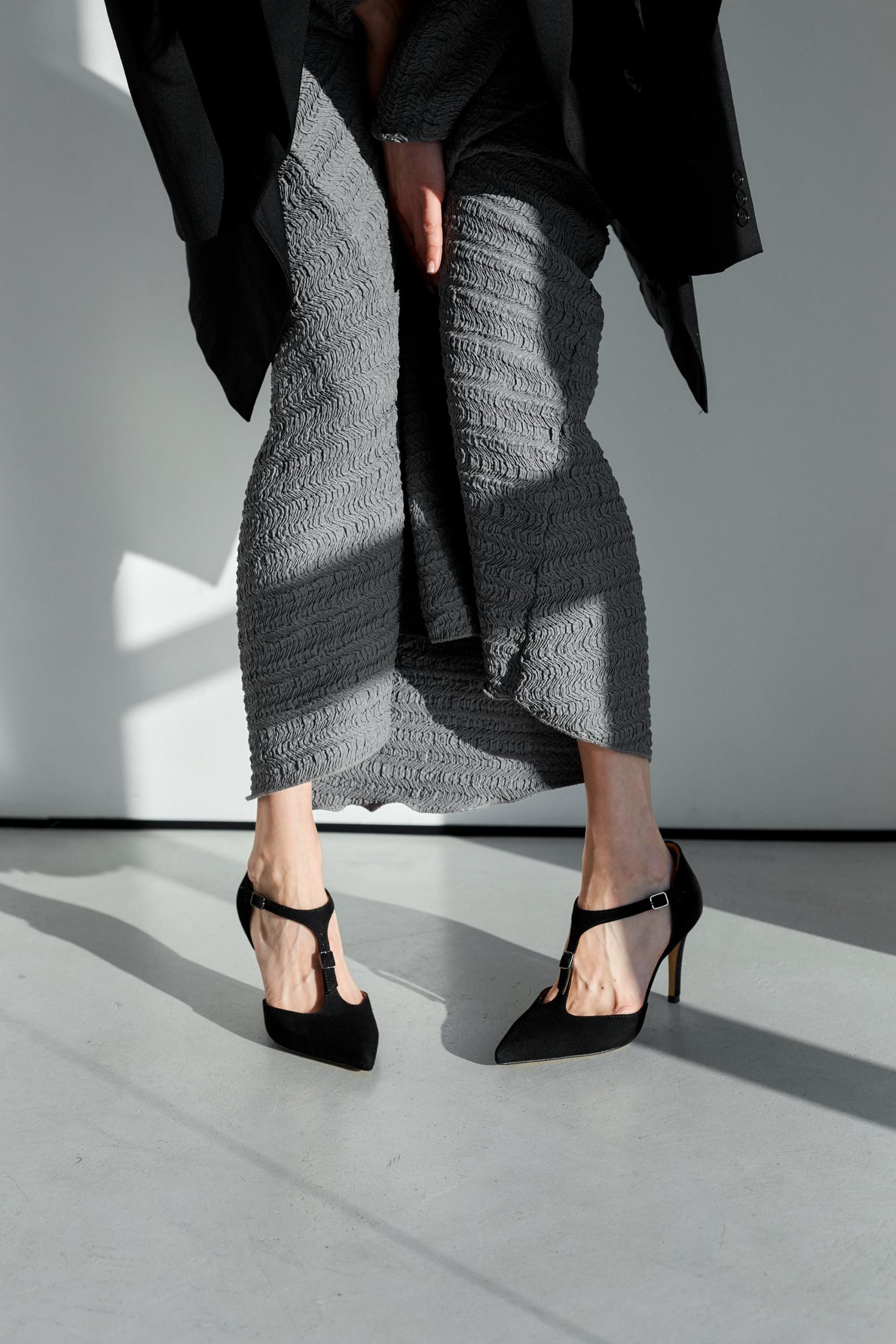 Black Suede Sandals Ankle Strap Pointed Toe Stiletto